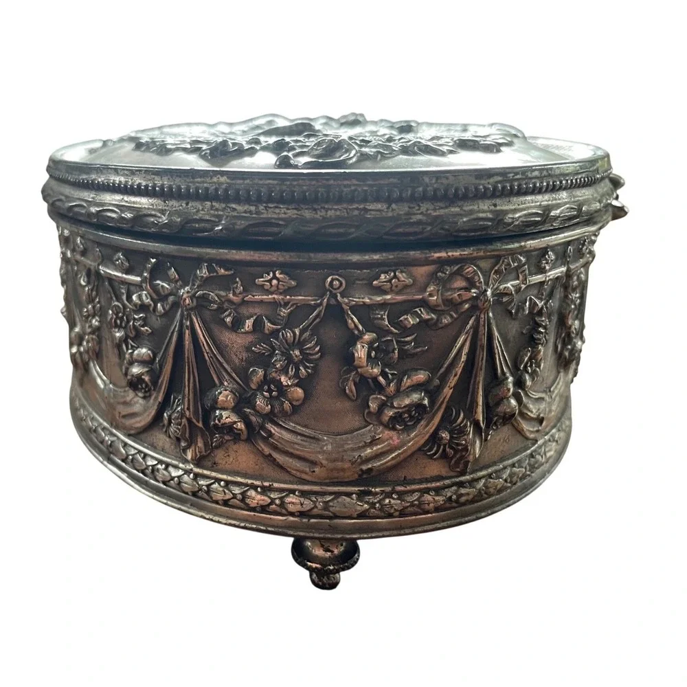 Antique Jennings Brothers JB 2733 Silver Plate Jewelry Casket Box Broken Hinge